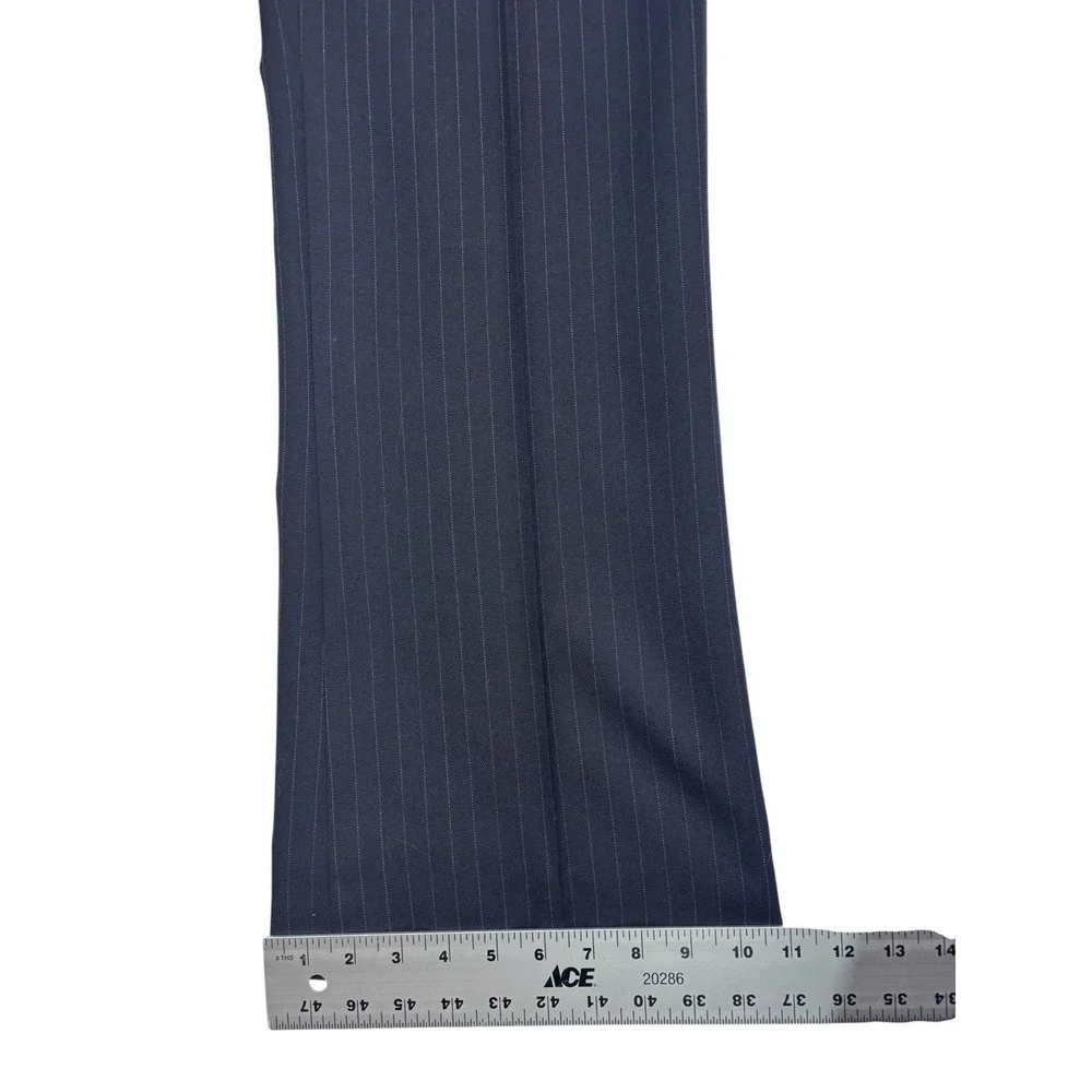 vtg 70s Navy Blue Pinstripe 40R 36x32 3pc Pant Suit Vest Wool USA Flare Leg